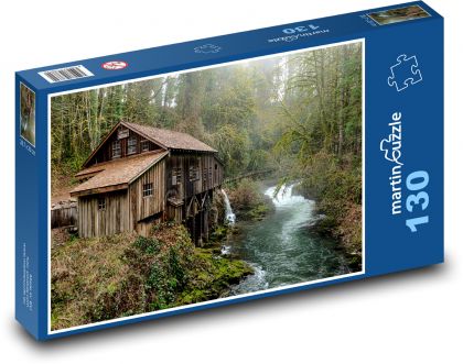 Wooden house, river, forest - Puzzle 130 pieces, size 28.7x20 cm 