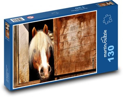 Hnědý kůň - koňská stáj - Puzzle 130 dílků, rozměr 28,7x20 cm