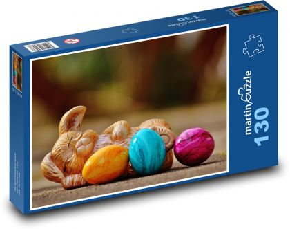 Velikonoční dekorace - zajíček, vajíčka - Puzzle 130 dílků, rozměr 28,7x20 cm