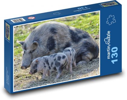 Prase s mláďaty - domácí zvířata, farma - Puzzle 130 dílků, rozměr 28,7x20 cm