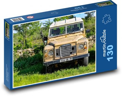 Auto - žlutý Land Rover - Puzzle 130 dílků, rozměr 28,7x20 cm