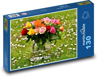 Kytice růží - dárek, květiny - Puzzle 130 dílků, rozměr 28,7x20 cm
