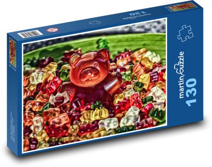 Gumoví medvídci - bonbóny, cukr - Puzzle 130 dílků, rozměr 28,7x20 cm