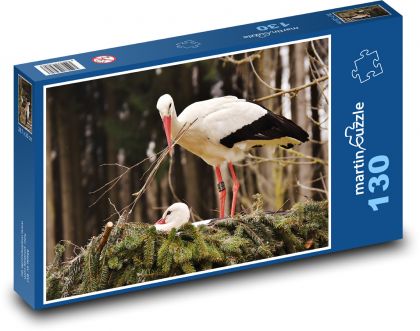 Čápi - hnízdo, zvířata - Puzzle 130 dílků, rozměr 28,7x20 cm