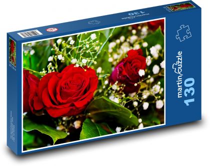Kytice růže - květ, dárek - Puzzle 130 dílků, rozměr 28,7x20 cm