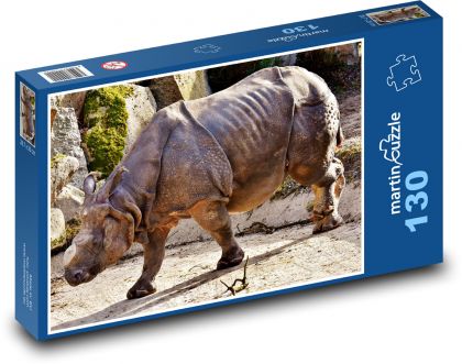 Nosorożec - zwierzę, zoo - Puzzle 130 elementów, rozmiar 28,7x20 cm