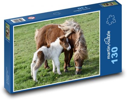 Shetlandský poníci - pastvina, koně - Puzzle 130 dílků, rozměr 28,7x20 cm