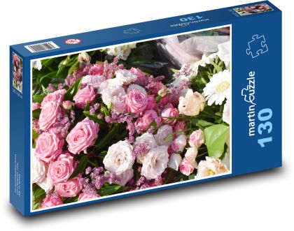 Růžové růže - kytice, květiny - Puzzle 130 dílků, rozměr 28,7x20 cm