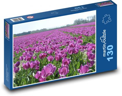 Fialové tulipány - kvety - Puzzle 130 dielikov, rozmer 28,7x20 cm 