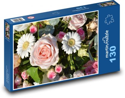 Květiny - sedmikrásky, růže - puzzle 130 dílků