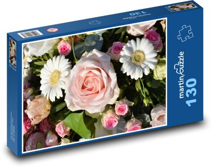 Kytice - růže, sedmikrásky - Puzzle 130 dílků, rozměr 28,7x20 cm
