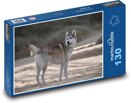 Pes - husky, zima - Puzzle 130 dielikov, rozmer 28,7x20 cm 