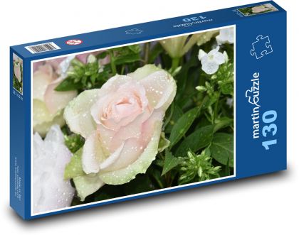 Pink Rose - Water Drops, Flower - Puzzle 130 pieces, size 28.7x20 cm 