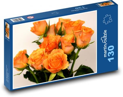 Oranžové růže - květina, dárek - Puzzle 130 dílků, rozměr 28,7x20 cm