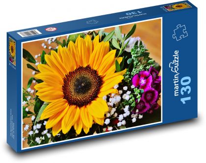 Slunečnice - kytice, léto - Puzzle 130 dílků, rozměr 28,7x20 cm