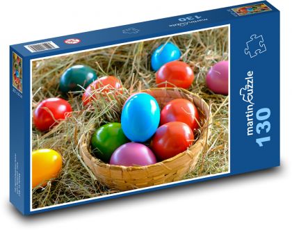 Velikonoční vajíčka - vejce, košík - Puzzle 130 dílků, rozměr 28,7x20 cm