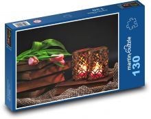 Tulipany - świeca, wiosna Puzzle 130 elementów - 28,7x20 cm
