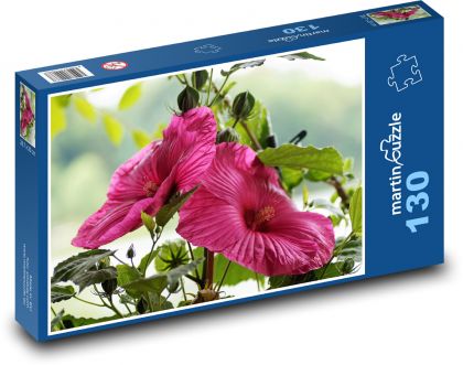 Ibištek - ružový kvet, záhrada - Puzzle 130 dielikov, rozmer 28,7x20 cm 