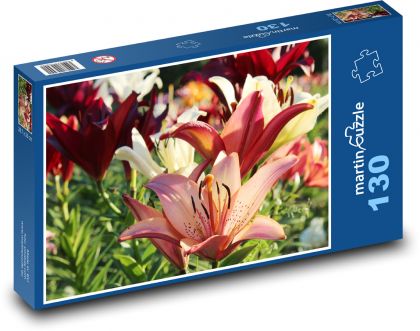 Červená lilie - zahrada, květ - Puzzle 130 dílků, rozměr 28,7x20 cm