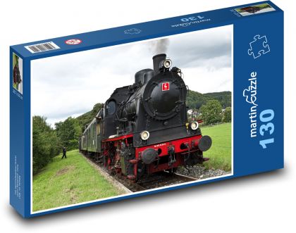 Parní lokomotiva - koleje, železnice - puzzle 130 dílků