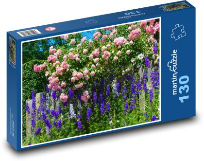Růžové růže - zahrada, květiny - Puzzle 130 dílků, rozměr 28,7x20 cm
