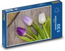 Fialové tulipány - jaro, květ Puzzle 130 - 28,7x20 cm