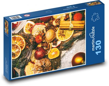 Vánoce - ovoce, dekorace - Puzzle 130 dílků, rozměr 28,7x20 cm