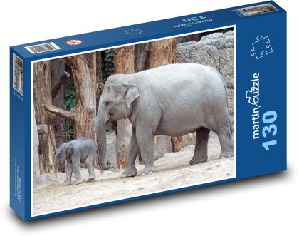 Elephant - cub, elephant - Puzzle 130 pieces, size 28.7x20 cm 
