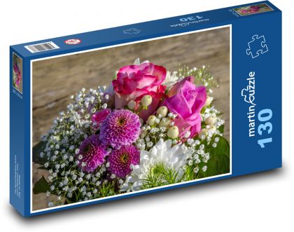 Rosenstrauß - Blumen, rosa Blumen - Puzzle - 130 Teile