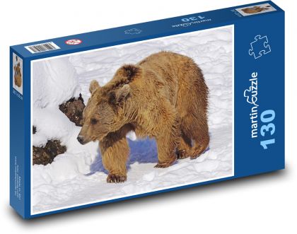 Hnědý medvěd - sníh, zvíře - Puzzle 130 dílků, rozměr 28,7x20 cm