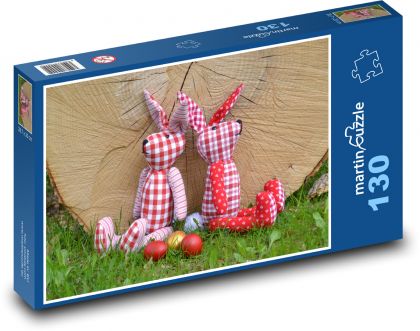 Velikonoce - zajičci, plyšoví - Puzzle 130 dílků, rozměr 28,7x20 cm