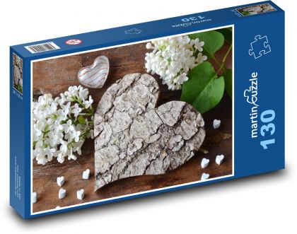 Srdce - drevo, orgován - Puzzle 130 dielikov, rozmer 28,7x20 cm 