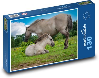 Kůň - kobyla, hříbě - Puzzle 130 dílků, rozměr 28,7x20 cm