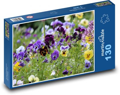 Macešky - jarní květiny, zahrada - Puzzle 130 dílků, rozměr 28,7x20 cm
