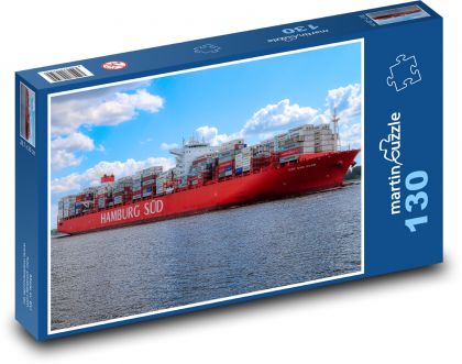 Hamburg - kontejnerová loď, Labe - Puzzle 130 dílků, rozměr 28,7x20 cm