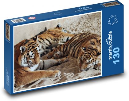 Tygrysy - śpiące koty drapieżne - Puzzle 130 elementów, rozmiar 28,7x20 cm