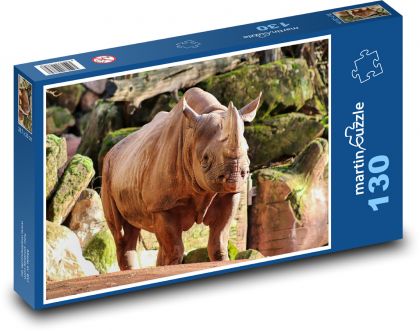 Nosorožec v zoo - veľké zviera, príroda - Puzzle 130 dielikov, rozmer 28,7x20 cm 