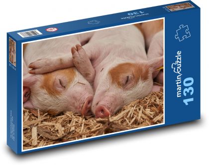 Sleeping piglets - domestic pig, farm - Puzzle 130 pieces, size 28.7x20 cm 