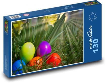 Easter eggs - daffodils, sun - Puzzle 130 pieces, size 28.7x20 cm 