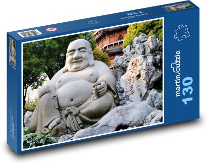 Smějící se buddha - socha, Čína - Puzzle 130 dílků, rozměr 28,7x20 cm