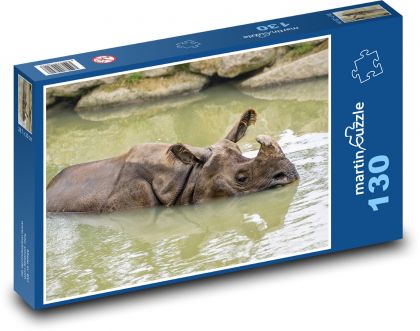 Nosorožec ve vodě - plavat, zvíře - Puzzle 130 dílků, rozměr 28,7x20 cm