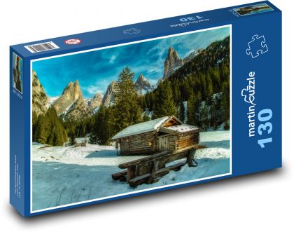 Taliansko - Dolomity, chata - Puzzle 130 dielikov, rozmer 28,7x20 cm 