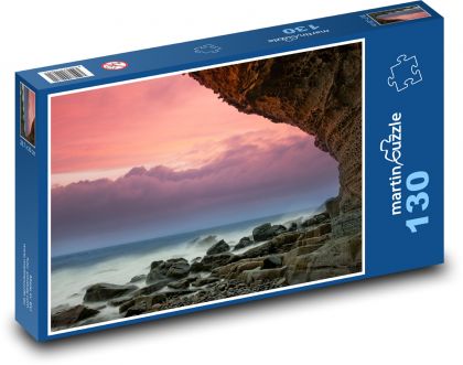 Skalnaté pobřeží - moře, vlny - puzzle 130 dílků