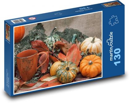 Pumpkins - harvest, leaves - Puzzle 130 pieces, size 28.7x20 cm 