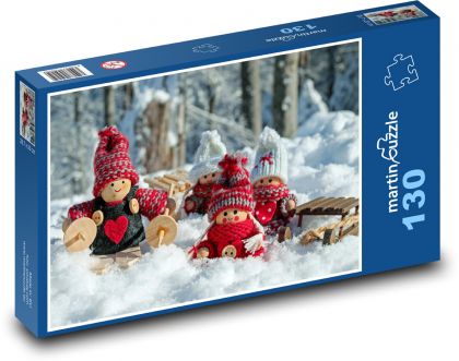Drevené figúrky - zima, dekorácia - Puzzle 130 dielikov, rozmer 28,7x20 cm 