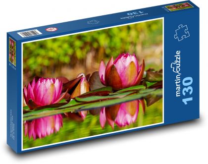 Water lilies - pink flowers, water - Puzzle 130 pieces, size 28.7x20 cm 