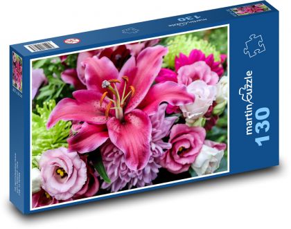 Lilies - pink flower bouquet - Puzzle 130 pieces, size 28.7x20 cm 