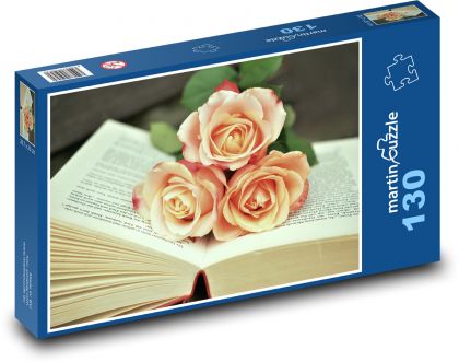 Stránky knihy - růže, číst - Puzzle 130 dílků, rozměr 28,7x20 cm