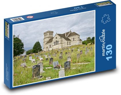 Kostel - hřbitov, stavba - Puzzle 130 dílků, rozměr 28,7x20 cm