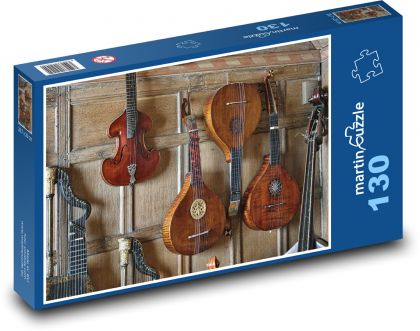 Strunné nástroje - housle, kytara - Puzzle 130 dílků, rozměr 28,7x20 cm